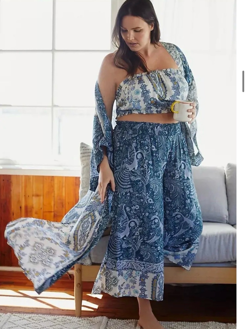Anthropologie Aurora 3 piece set Blue Paisley Wide-Leg